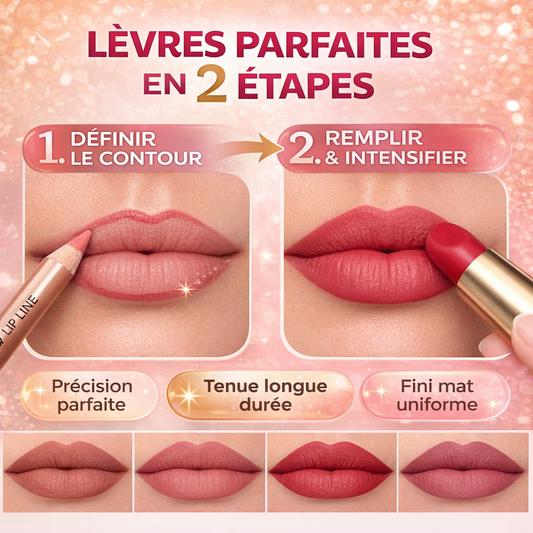Lot de 4 Crayons + Rouge à Lèvres Mat 24H – Lipstick & Lip Liner Duo Longue Tenue Waterproof Effet Mat Lèvres Parfaites OCIBEL