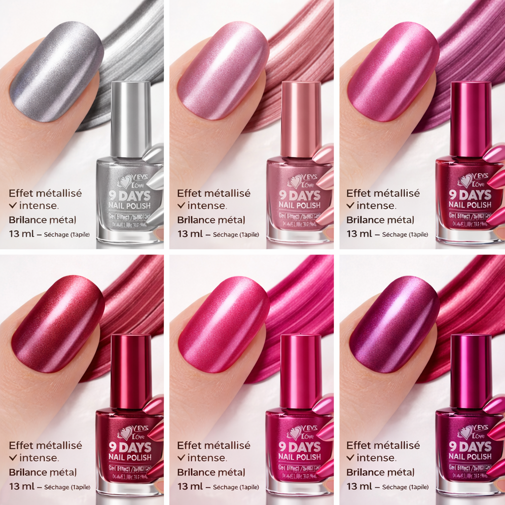 Lot de 6 Vernis à Ongles Métallisés Effet Gel – Longue Tenue 9 Jours – Brillance Intense – Séchage Rapide – Couleurs Tendances Modernes et Classiques – Haute Couvrance 01 OCIBEL