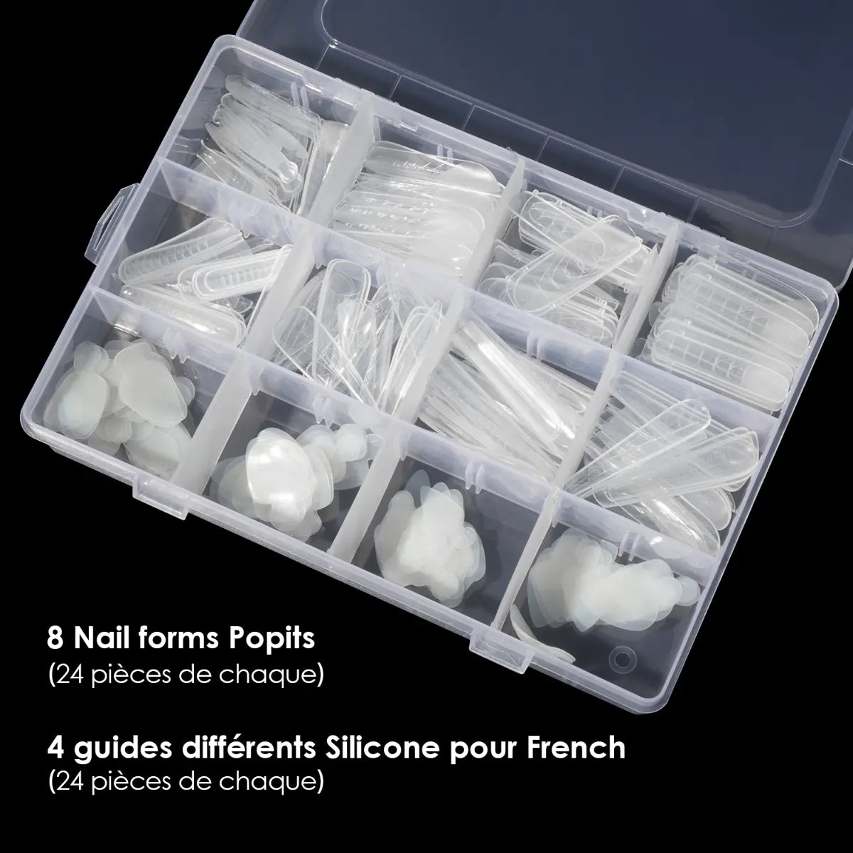 Nail Forms Popits Transparentes - 8 Formes et 4 Guides French - 288 Pièces OCIBEL