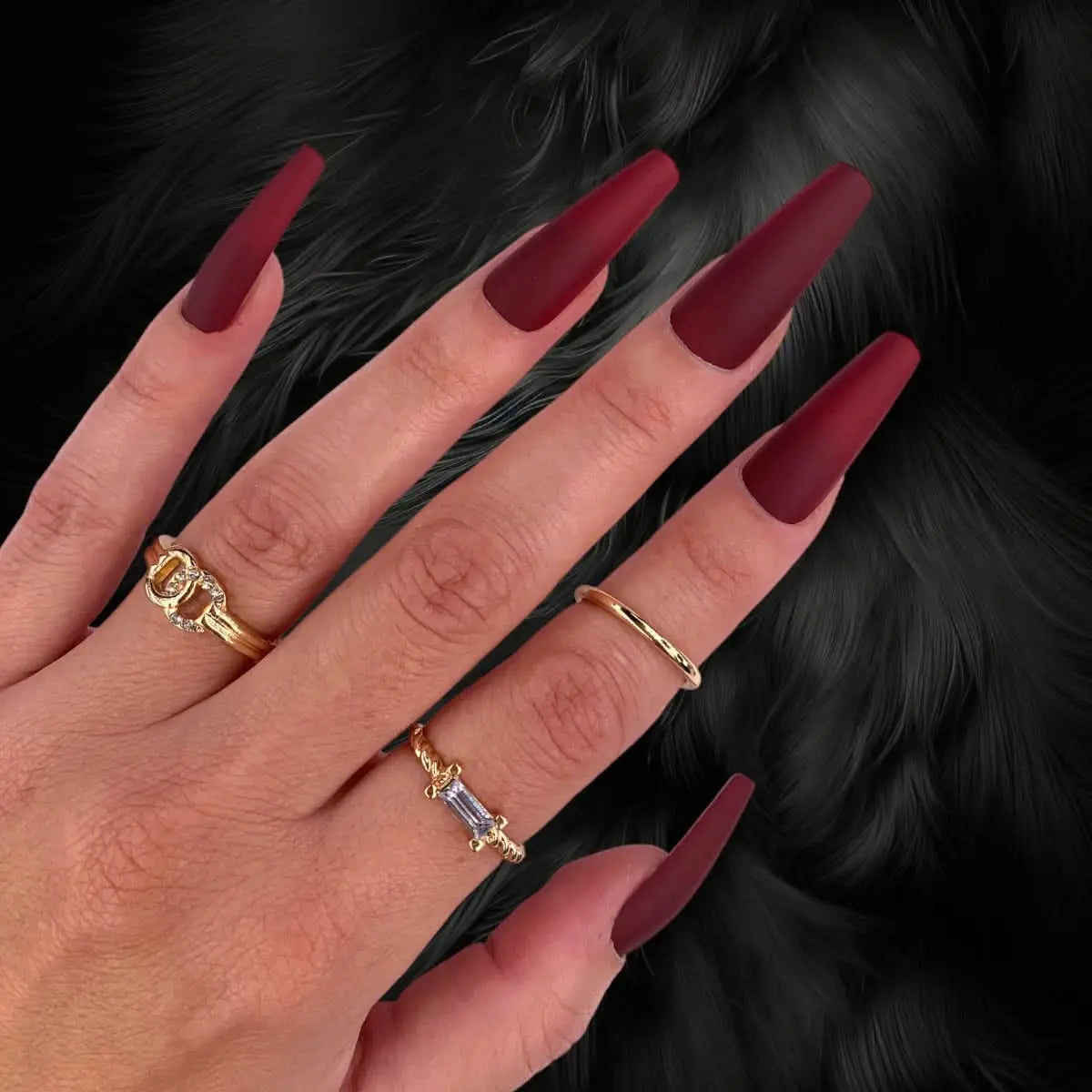 Press On Nails Faux Ongles Réutilisables - Long Coffin Rouge Foncé Mat OCIBEL