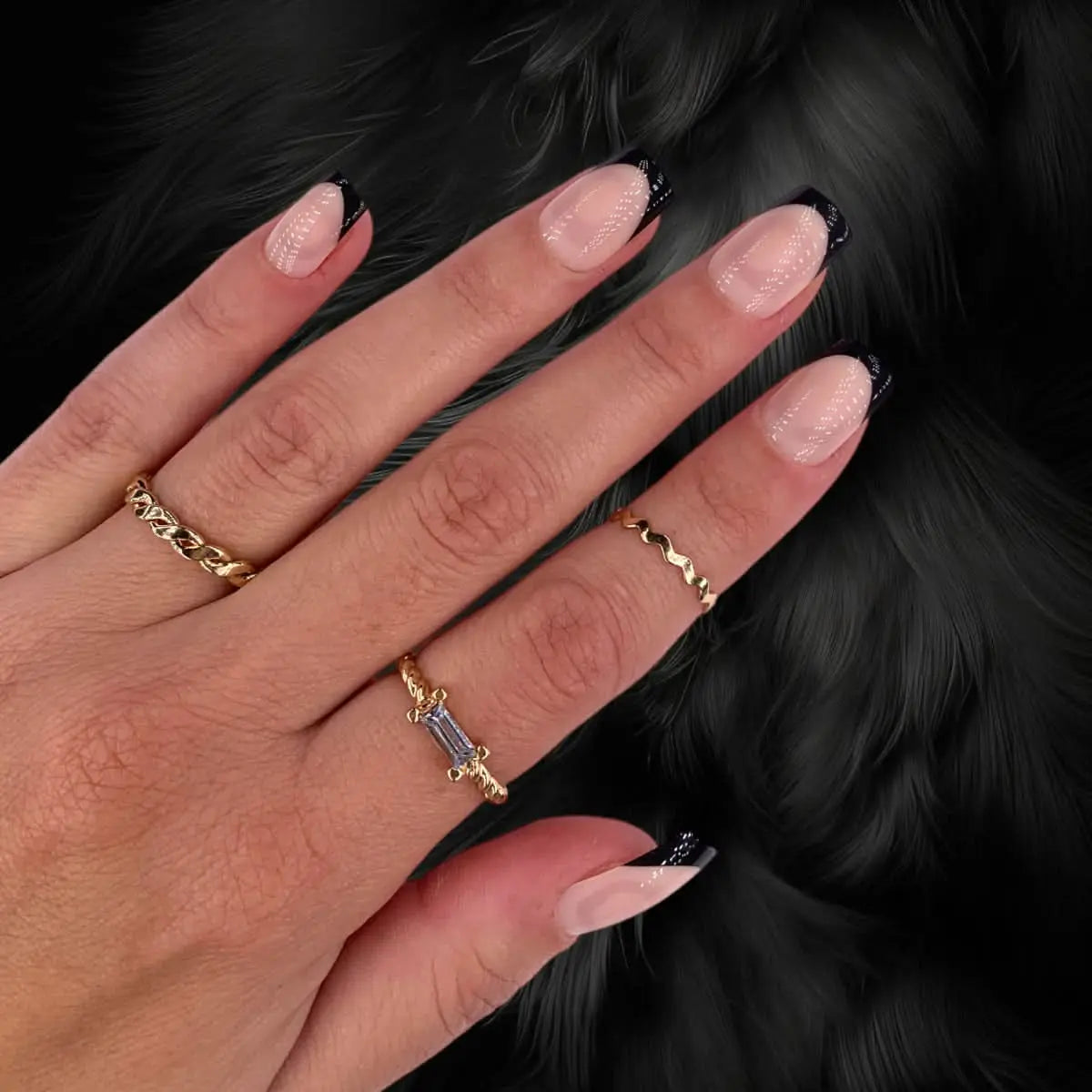 Press On Nails Faux Ongles Réutilisables - Medium Carré French Noire OCIBEL