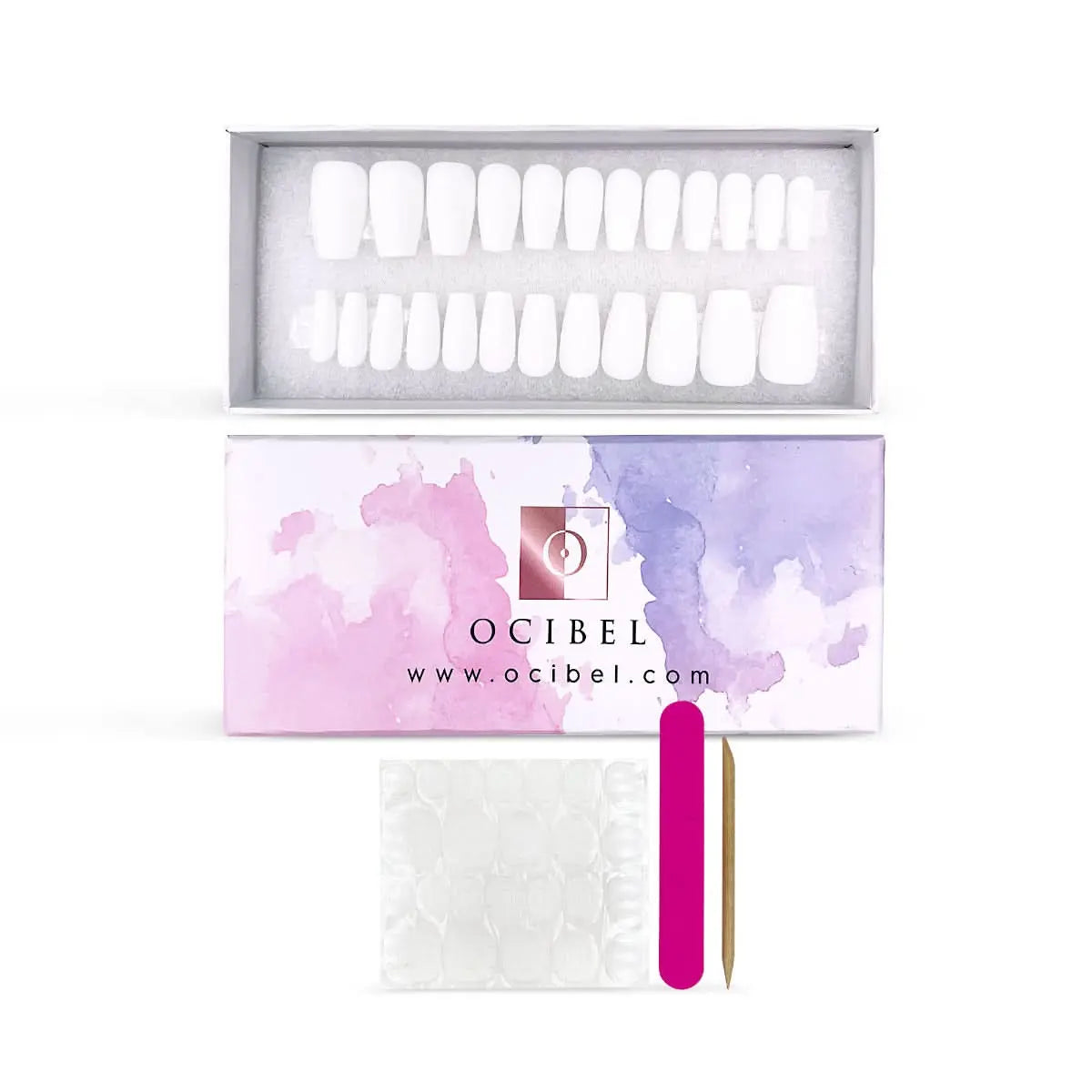 Press On Nails Faux Ongles Réutilisables - Medium Coffin Blanc Mat OCIBEL