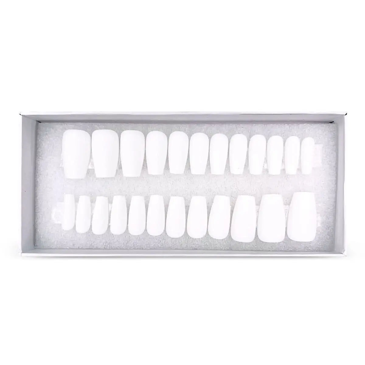 Press On Nails Faux Ongles Réutilisables - Medium Coffin Blanc Mat OCIBEL