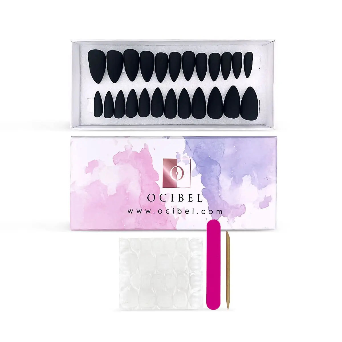 Press On Nails Faux Ongles Réutilisables - Medium Stiletto Noire Mate OCIBEL