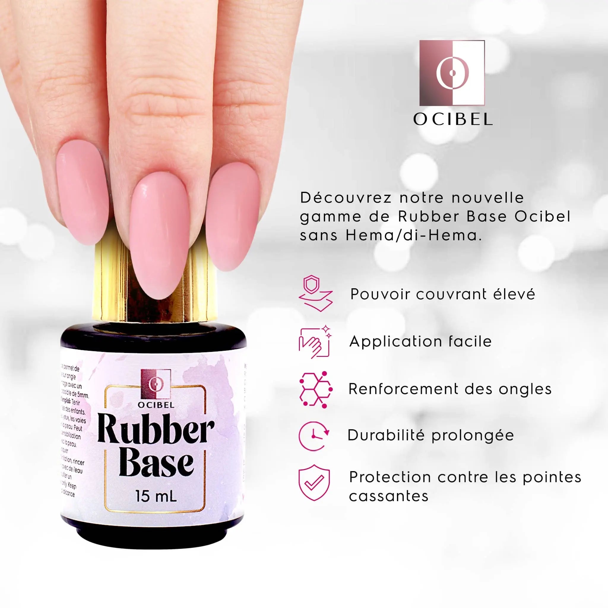 Rubber Base - Gummy Base UV / LED Fibré Camouflage Pailleté - 15 ml OCIBEL