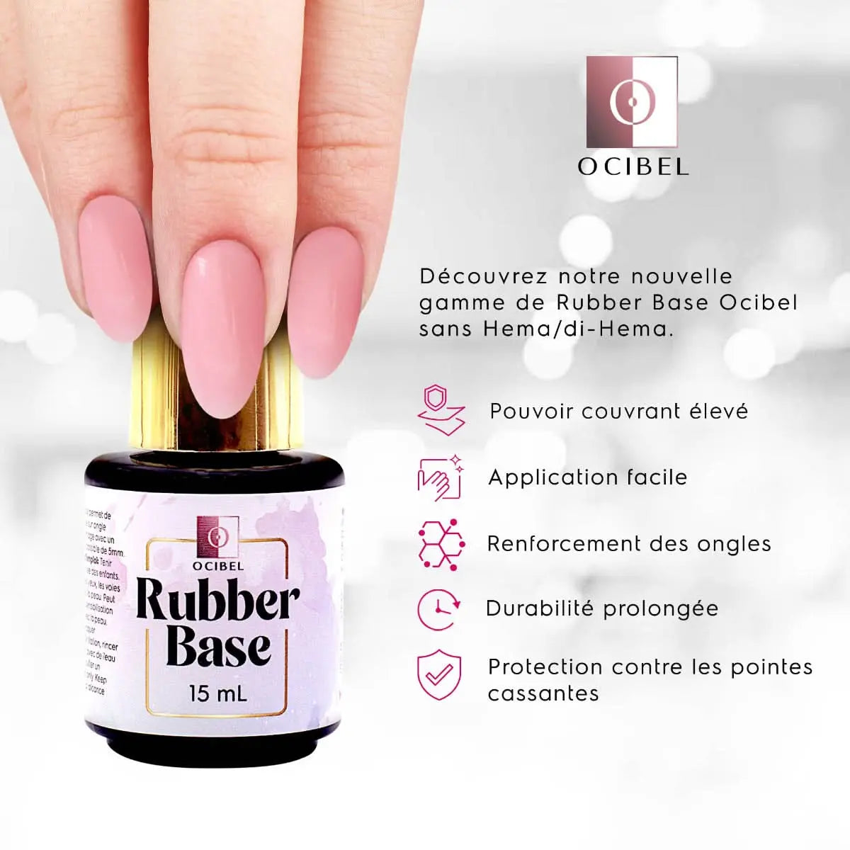 Rubber Base - Gummy Base UV / LED Nude 02 Sans HEMA / DI-HEMA - 15 ml OCIBEL