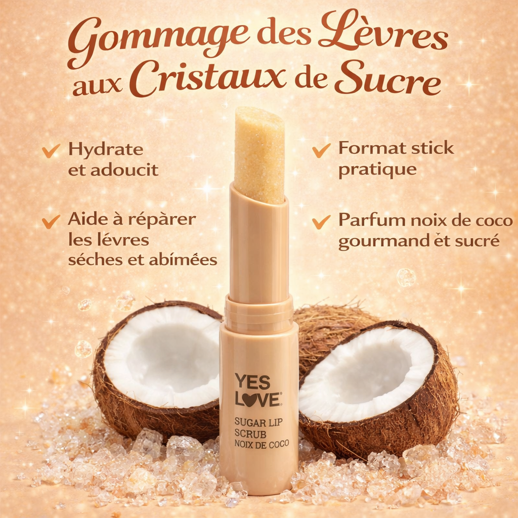 Sugar Lip Scrub Noix de Coco – Gommage des Lèvres aux Cristaux de Sucre Réparateur & Hydratant OCIBEL