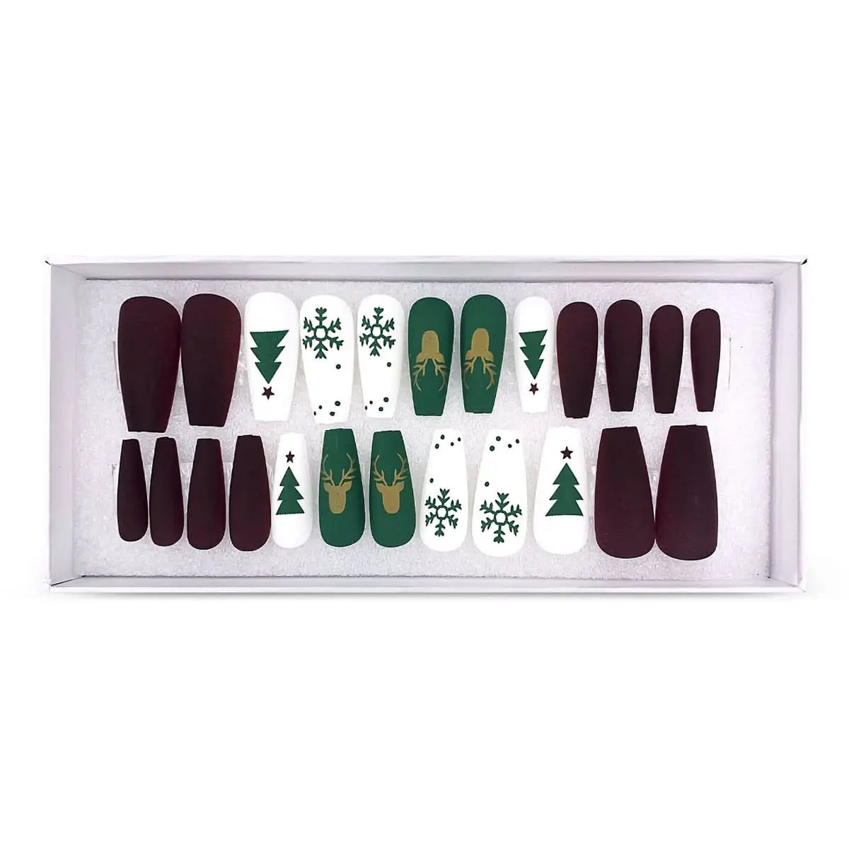 Press On Nails Faux Ongles Réutilisables - Medium Coffin Noël OCIBEL